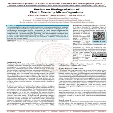 Review on Biodegradation of Plastic Waste by Micro Organisms | PDF