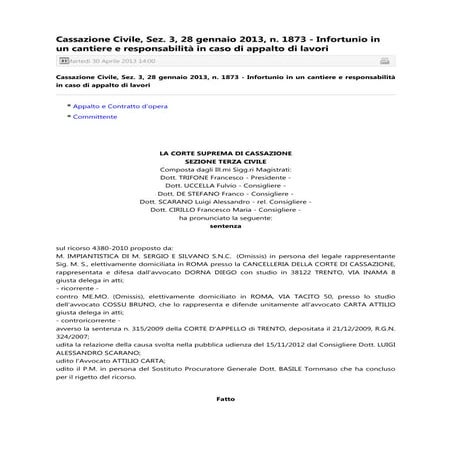 204   infortunio in un cantiere e responsabilità in caso di appalto di lavori