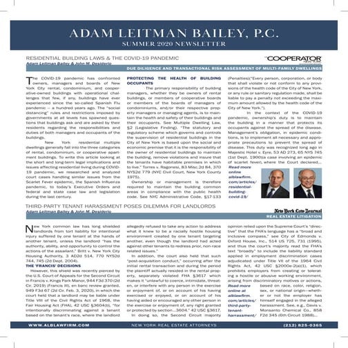 Adam Leitman Bailey, P.C. Summer 2020 Newsletter