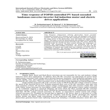 Time response of FOPID controlled PV based cascaded landsman converter-invert...