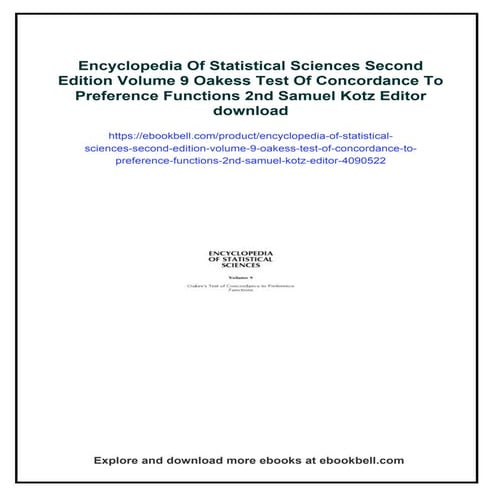 Encyclopedia Of Statistical Sciences Second Edition Volume 9 Oakess Test Of C...