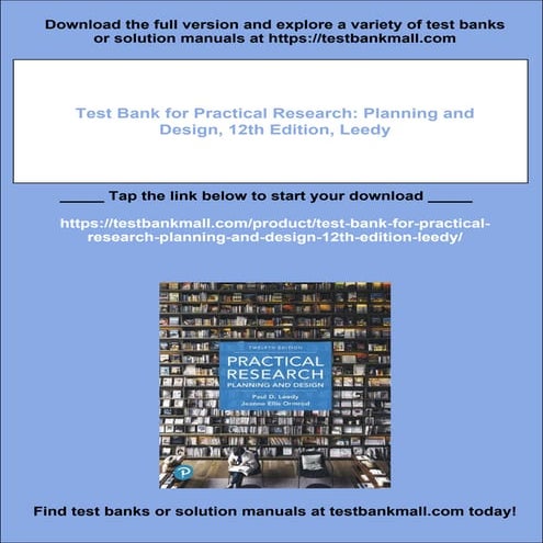 Test Bank for Practical Research: Planning and Design, 12th Edition, Leedy