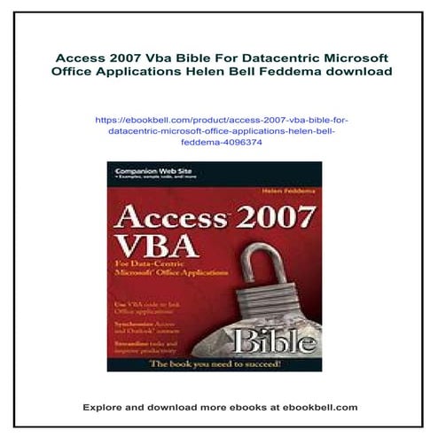 Access 2007 Vba Bible For Datacentric Microsoft Office Applications Helen Bel...