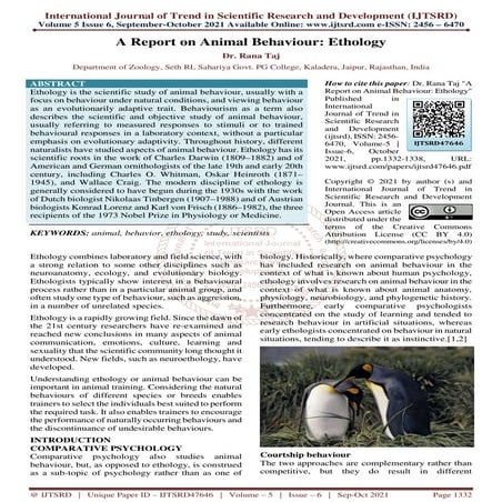 A Report on Animal Behaviour Ethology