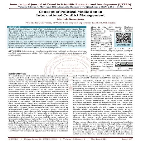 Concept of Political Mediation in International Conflict Management | PDF
