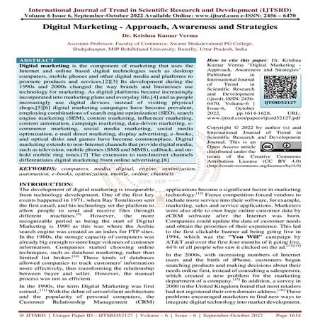 Digital Marketing Approach, Awareness and Strategies