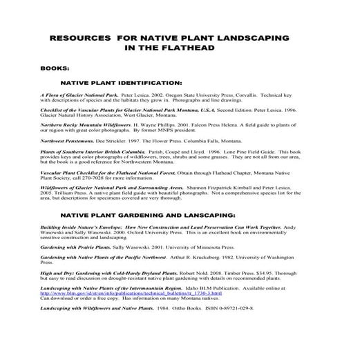 Resources for Native Plant Landscaping in the Flathead, Montana