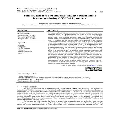 Factors Affecting Student Online Learning outcomes Pre and Post ...