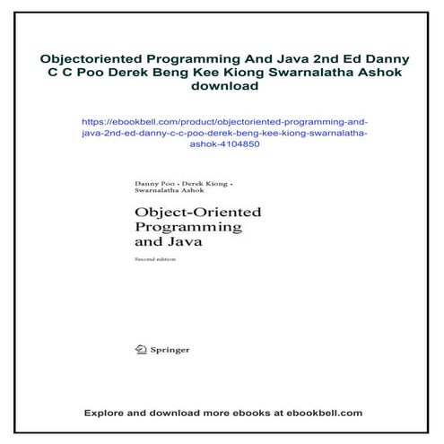 Objectoriented Programming And Java 2nd Ed Danny C C Poo Derek Beng Kee ...