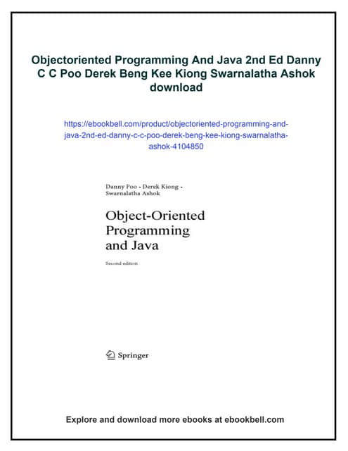 Objectoriented Programming And Java 2nd Ed Danny C C Poo Derek Beng Kee ...