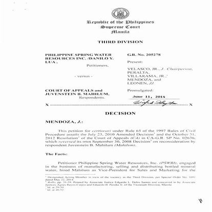 Philippine Spring Water Resources Inc./ Danilo Y. Lua versus Court of ...