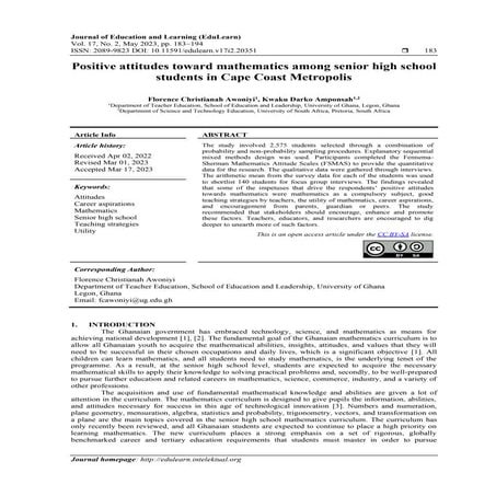 Positive attitudes toward mathematics among senior high school  students in C...