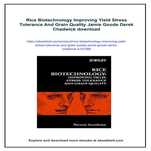 Rice Biotechnology Improving Yield Stress Tolerance And Grain Quality Jamie Goode Derek Chadwick