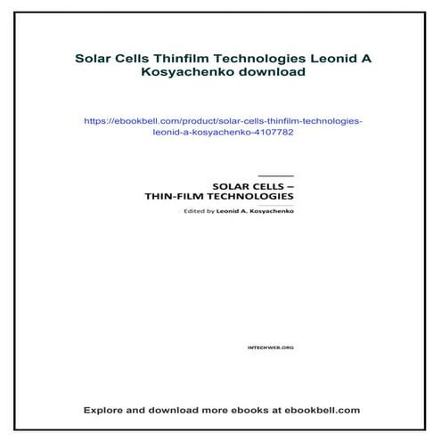 Solar Cells Thinfilm Technologies Leonid A Kosyachenko | PDF