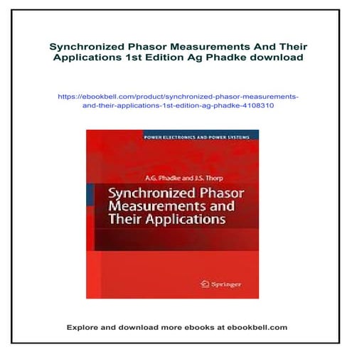 Synchronized Phasor Measurements And Their Applications 1st Edition Ag Phadke