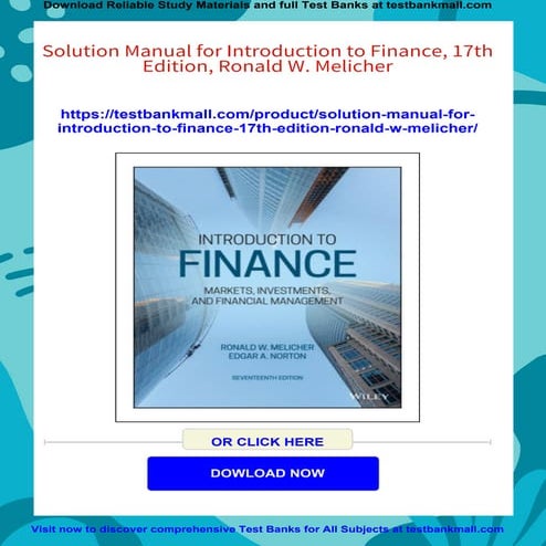 Solution Manual for Introduction to Finance, 17th Edition, Ronald W. Melicher