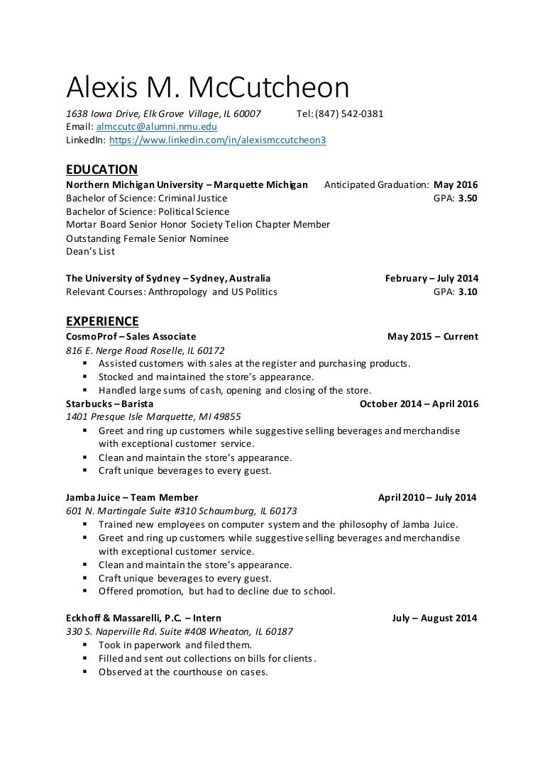 completed resume jamba juice resume