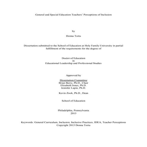 General and Special Education Teachers' Perceptions of Inclusion | PDF