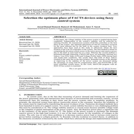 Selection the optimum place of FACTS devices using fuzzy control system