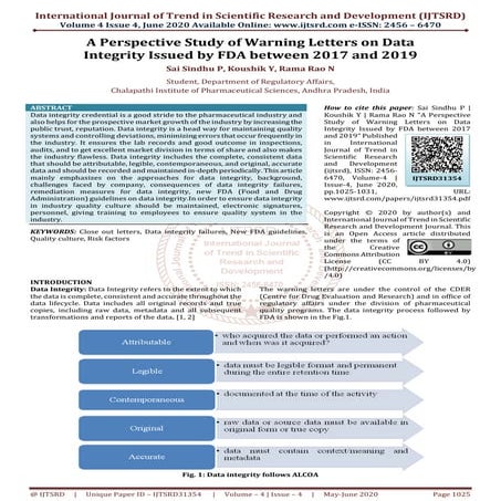 A Perspective Study of Warning Letters on Data Integrity Issued by FDA betwee...