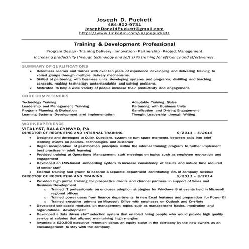 Joe Puckett Resume