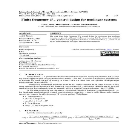 Finite frequency H∞control design for nonlinear systems