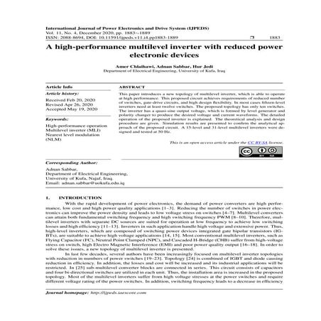 A high-performance multilevel inverter with reduced power electronic devices