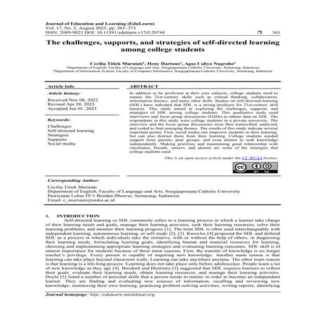 The challenges, supports, and strategies of self-directed learning  among col...