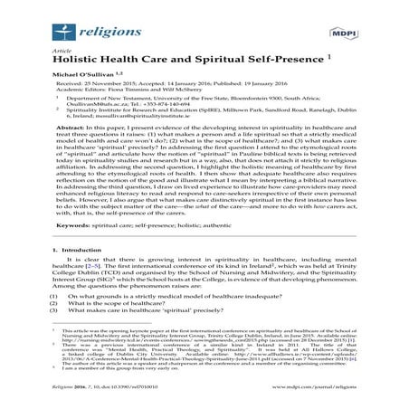 Holistic Health Care and Spiritual Self-Presence