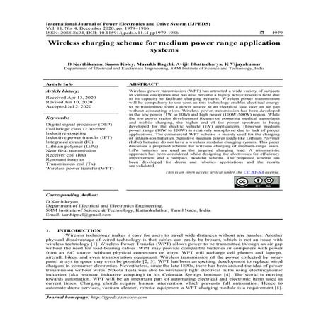 Wireless charging scheme for medium power range application systems