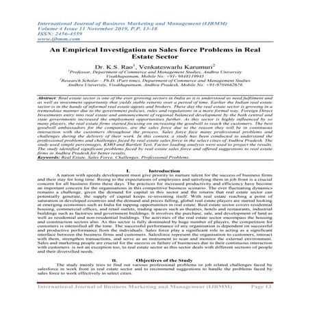 An Empirical Investigation on Sales force Problems in Real Estate Sector