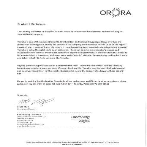 Matt Hall Letter of Recommendation