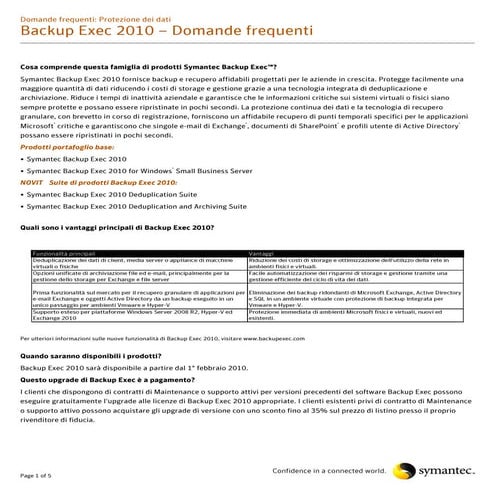 Backup Exec 2010. Domande frequenti
