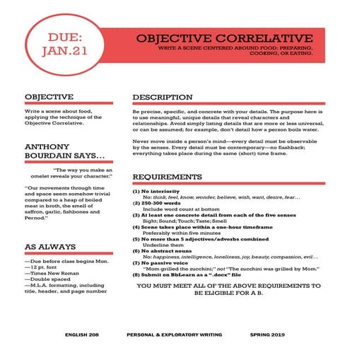 Personal Narrative Assignment Sheet Docx