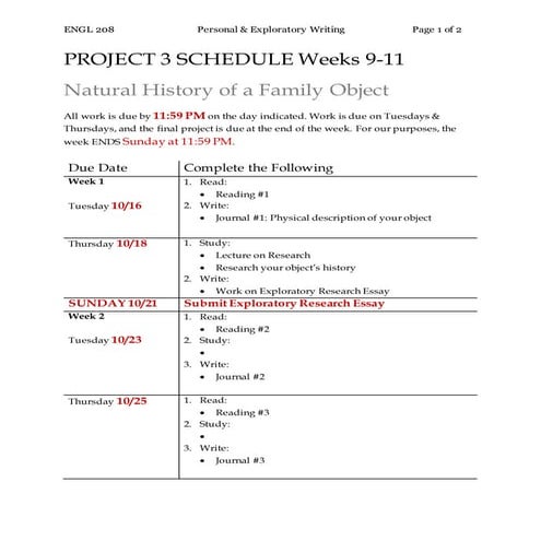 Personal Narrative Assignment Sheet | DOCX
