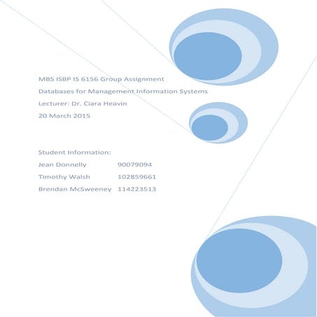 IS 6156 Jean Donnelly 90079094 Brendan McSweeney 114223513 Tim Walsh 102859661