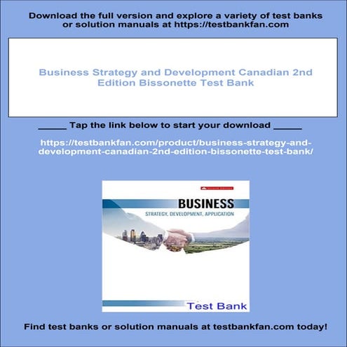 Business Strategy and Development Canadian 2nd Edition Bissonette Test ...