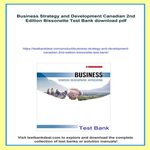 Business Strategy and Development Canadian 2nd Edition Bissonette Test ...