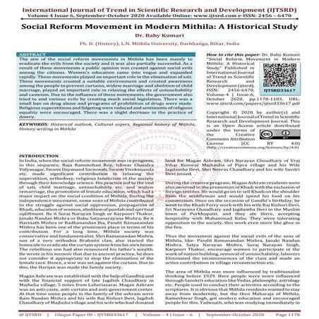 Social Reform Movement in Modern Mithila A Historical Study