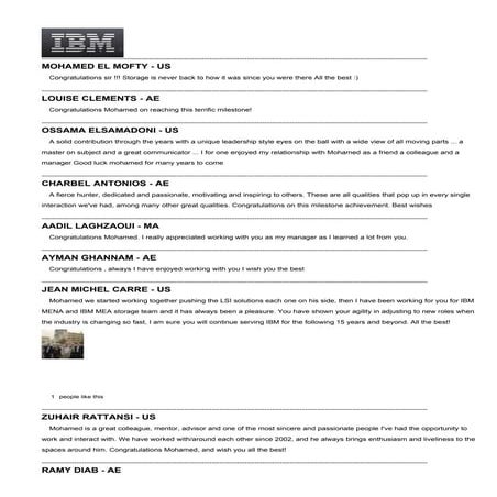 15years of Service with IBM MEA and 20 years with IBM in total