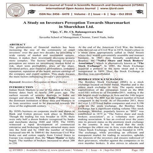 A Study on Investors Perception Towards Sharemarket in Sharekhan Ltd