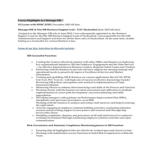 Career Highlights as a Manager HR