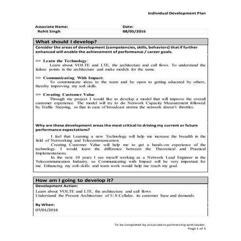 Individual Developmen Plan (IDP) Form | DOCX