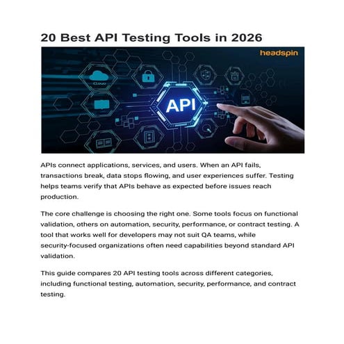 20 Best API Testing Tools in 2026. Its Features, Pros and Cons | PDF
