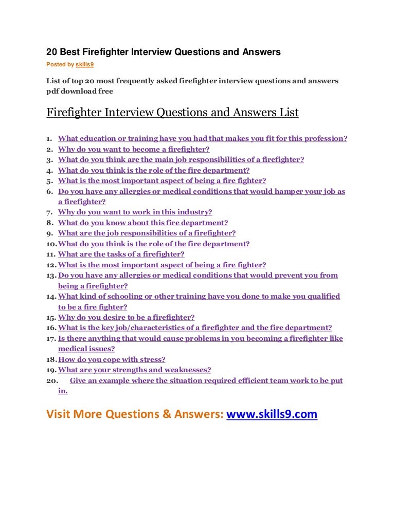 20 best firefighter interview questions and answers