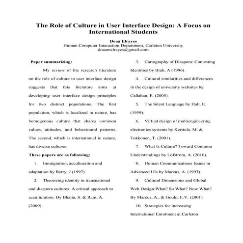 The Role of Culture in User Interface Design A Focus on International Students