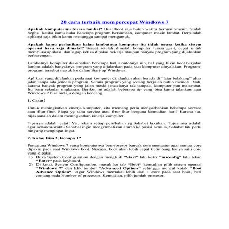 20 Cara Terbaik Mempercepat Windows 7