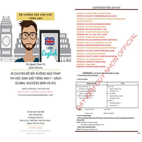 20 CHUYÊN ĐỀ BỒI DƯỠNG NGỮ PHÁP THI HỌC SINH GIỎI TIẾNG ANH 7 - SÁCH GLOBAL S...