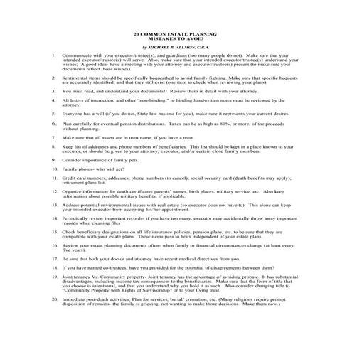 20 Common Estate Planning Mistakes to Avoid