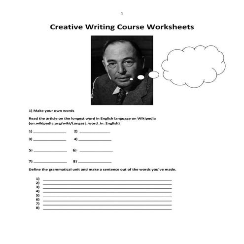 Creative Writing Course Worksheets